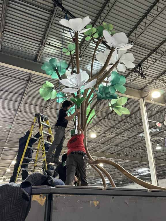 Erection of Spiraled Staircase for Met Gala Eternal Flame Centerpiece